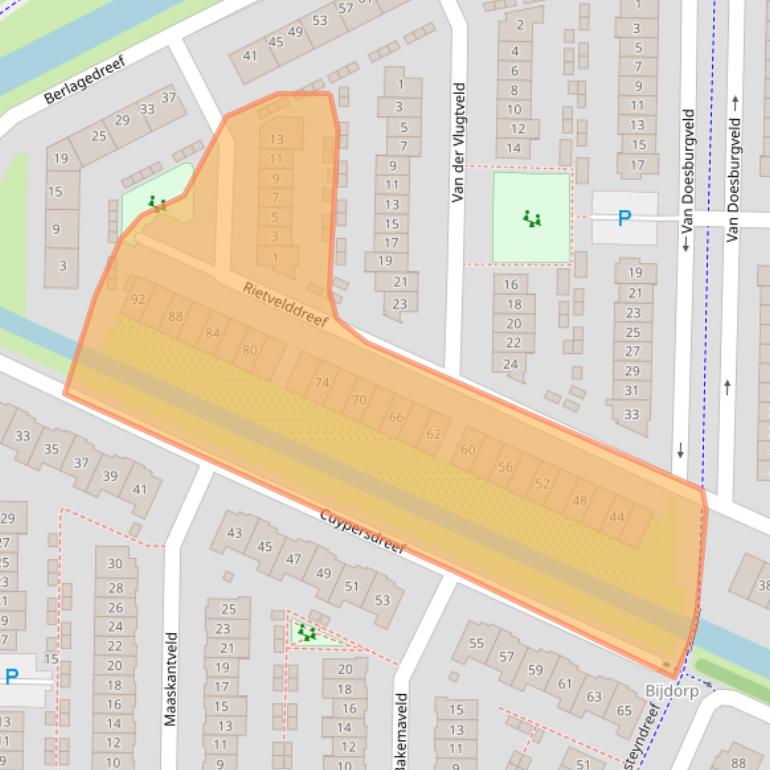 Kaart van postcodegebied 2992HJ.