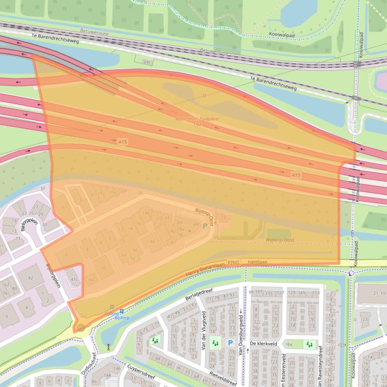 Kaart van postcodegebied 2992LA.