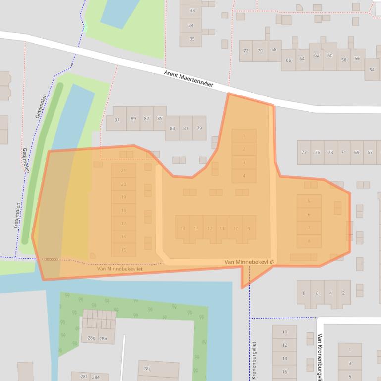 Kaart van postcodegebied 2992TJ.