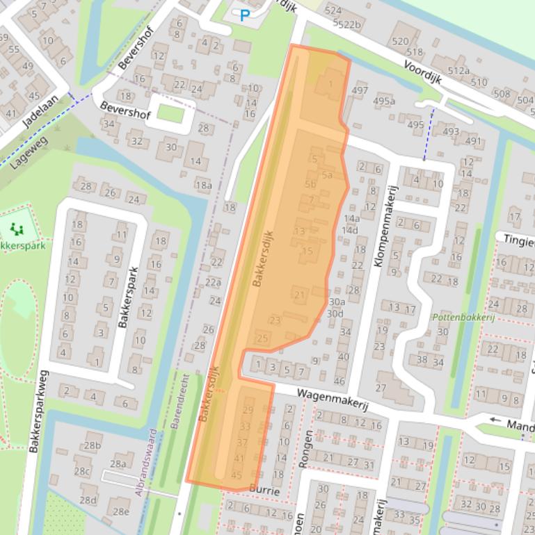 Kaart van postcodegebied 2993AA.