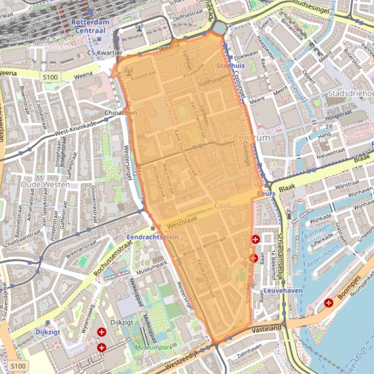 Kaartafbeelding, ingezoomd op postcodegebied 3012.