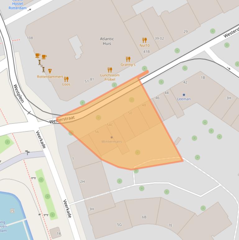 Kaart van postcodegebied 3016DJ.