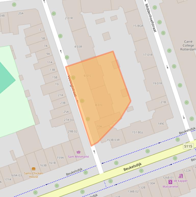 Kaart van postcodegebied 3022DT.