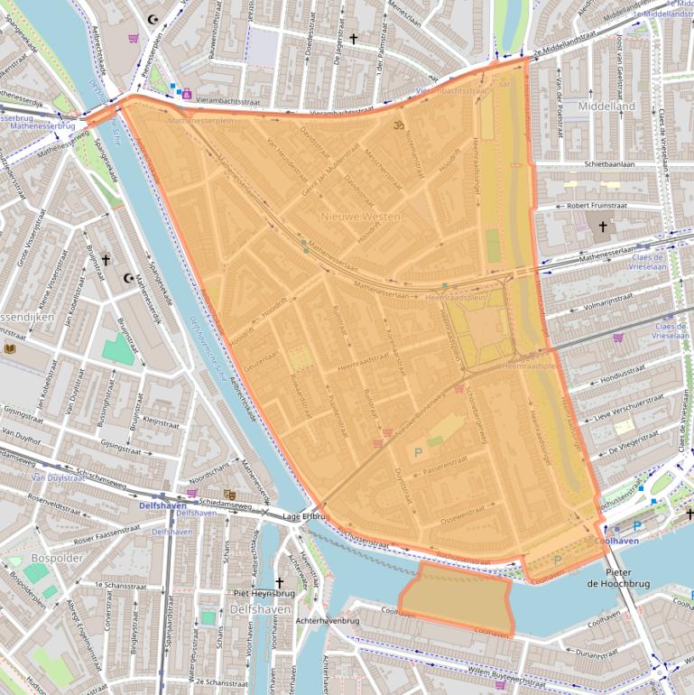 Kaartafbeelding, ingezoomd op postcodegebied 3023.
