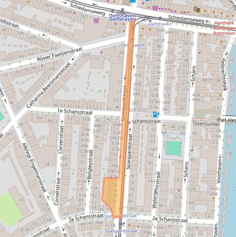 Kaart van postcodegebied 3025TL.