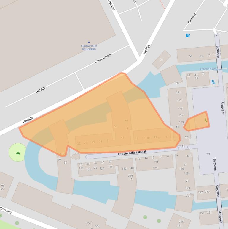 Kaart van postcodegebied 3032HB.