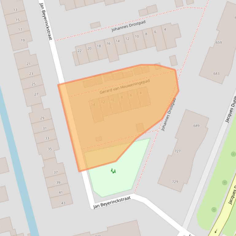 Kaart van postcodegebied 3065JD.