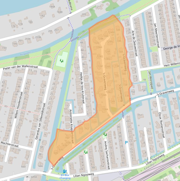 Kaart van postcodegebied 3065SJ.