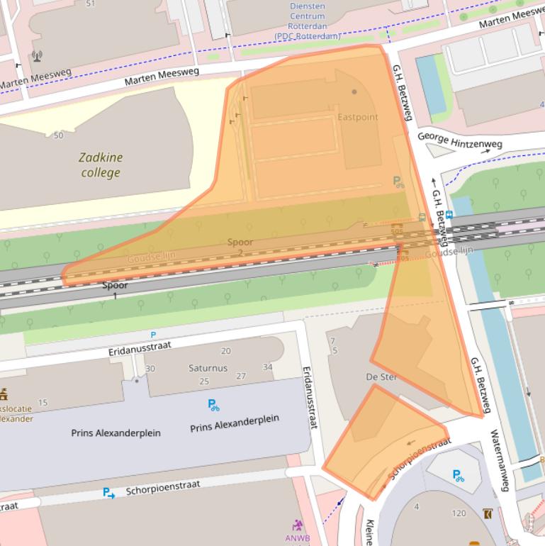 Kaart van postcodegebied 3068AZ.