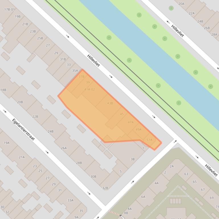 Kaart van postcodegebied 3073KJ.