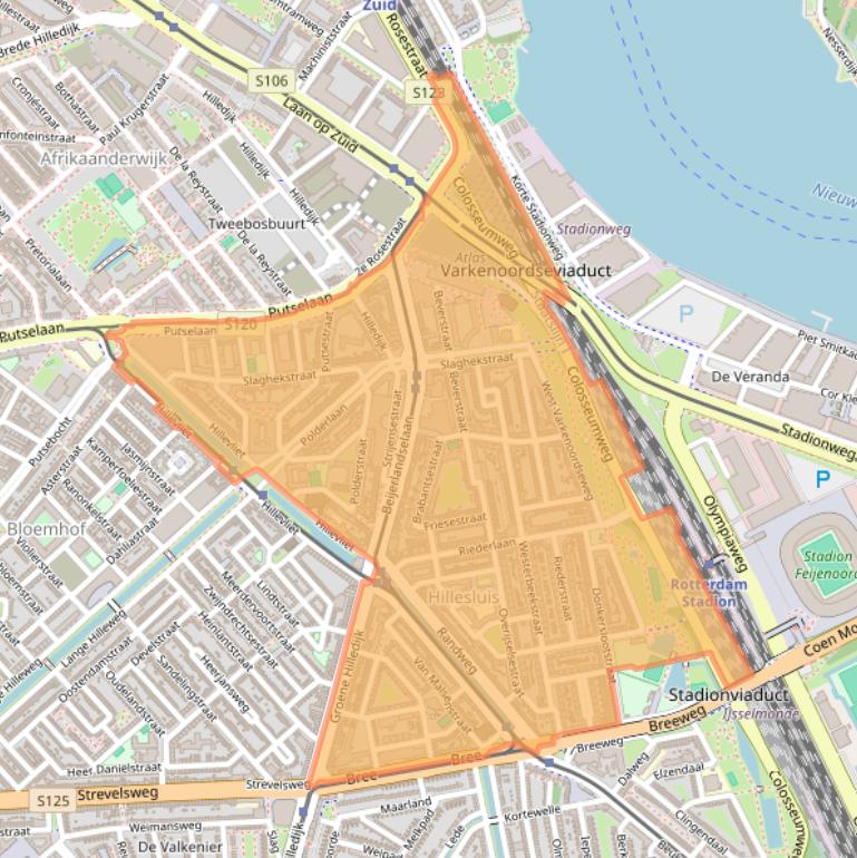 Kaartafbeelding, ingezoomd op postcodegebied 3074.