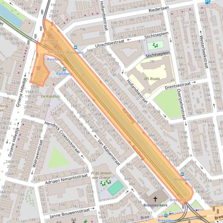 Kaart van postcodegebied 3074AA.