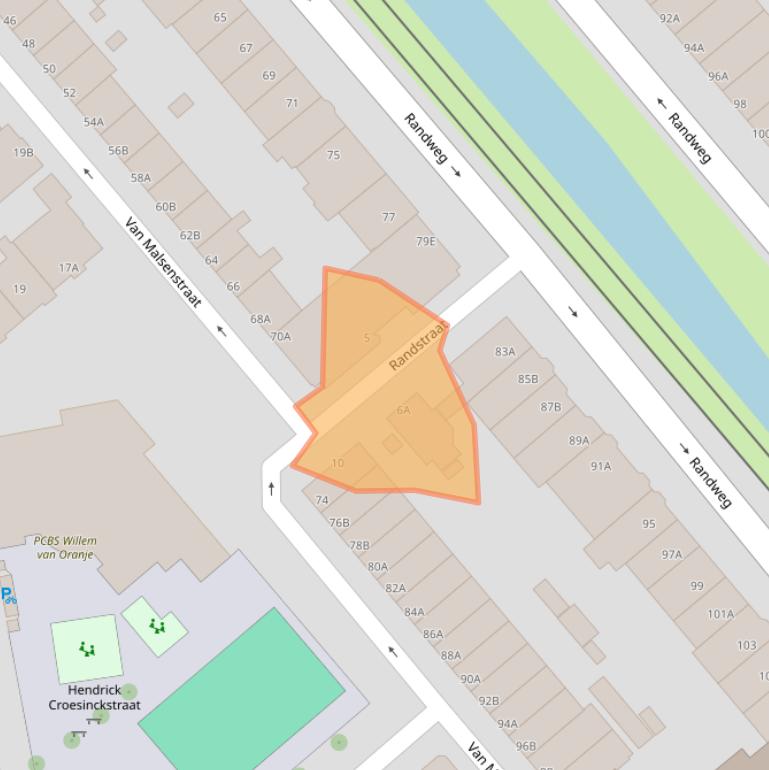 Kaart van postcodegebied 3074BE.