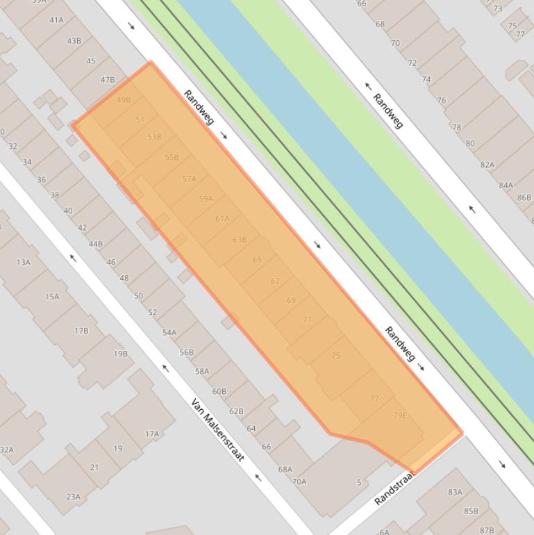 Kaart van postcodegebied 3074BJ.