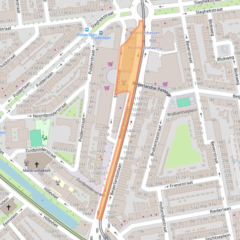 Kaart van postcodegebied 3074EC.