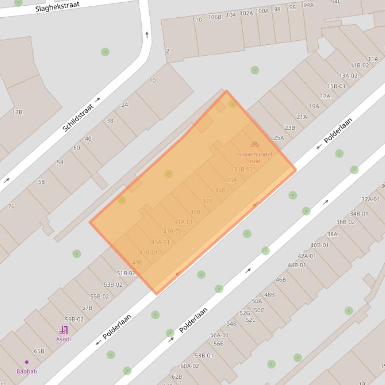 Kaart van postcodegebied 3074MB.