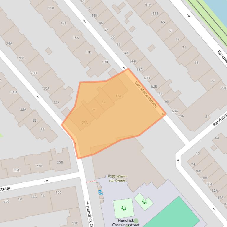 Kaart van postcodegebied 3074NA.