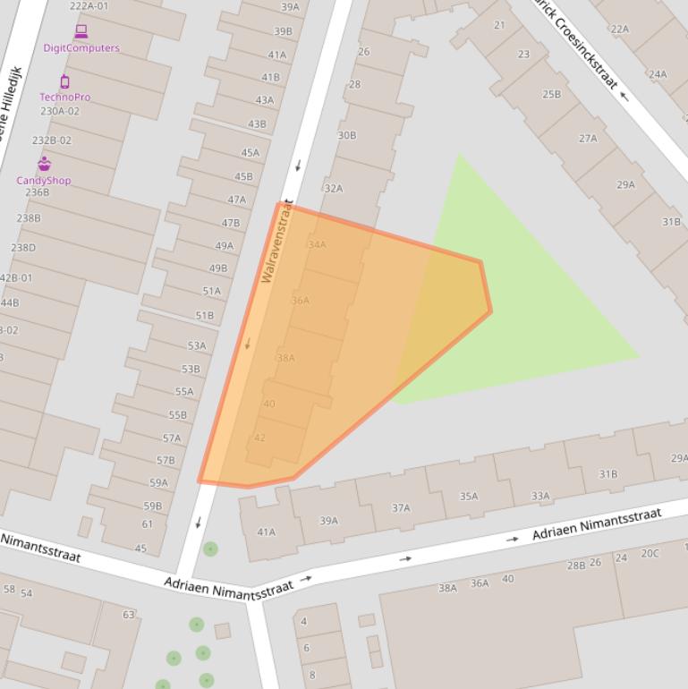 Kaart van postcodegebied 3074NW.