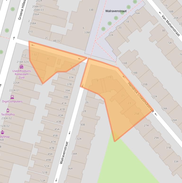 Kaart van postcodegebied 3074PB.