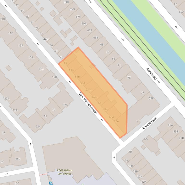 Kaart van postcodegebied 3074PX.