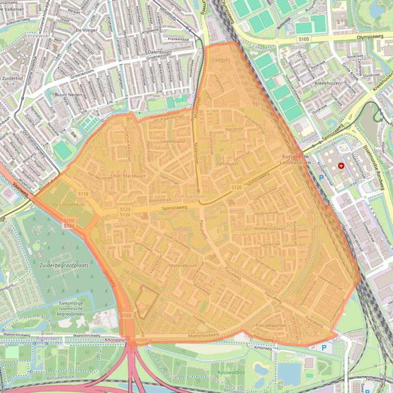 Kaart van postcodegebied 3076.