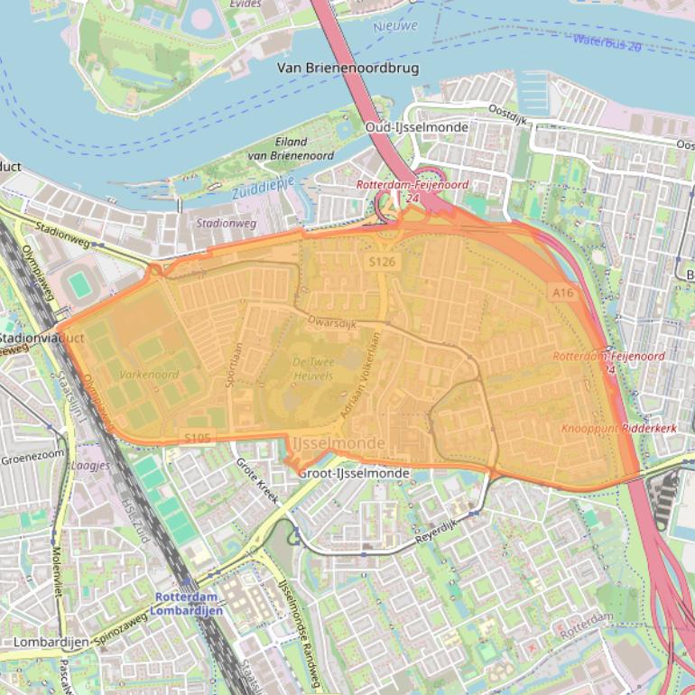 Kaartafbeelding, ingezoomd op postcodegebied 3078.