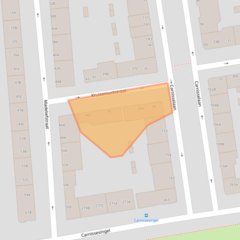 Kaart van postcodegebied 3083TZ.