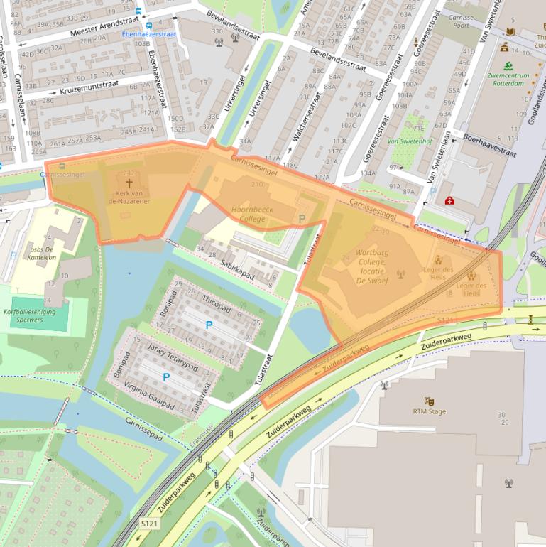 Kaart van postcodegebied 3084NA.