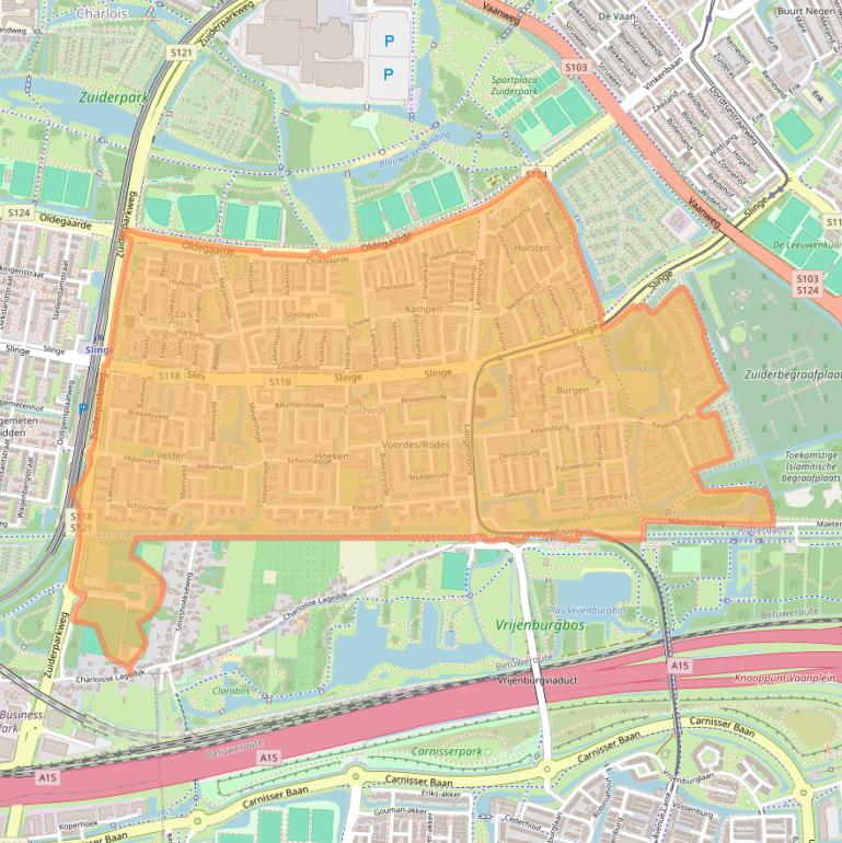 Kaartafbeelding, ingezoomd op postcodegebied 3085.