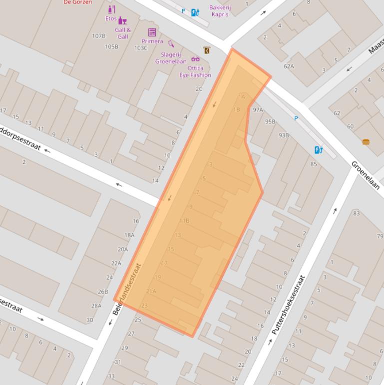 Kaart van postcodegebied 3114BA.