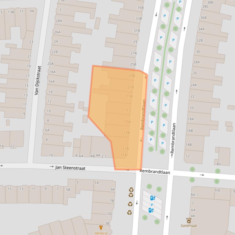 Kaart van postcodegebied 3117VB.