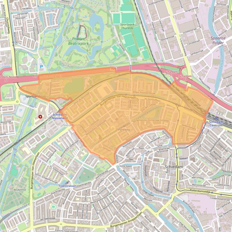 Kaartafbeelding, ingezoomd op postcodegebied 3119.