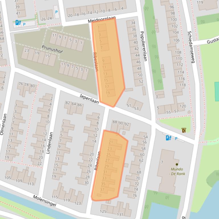 Kaart van postcodegebied 3121AR.