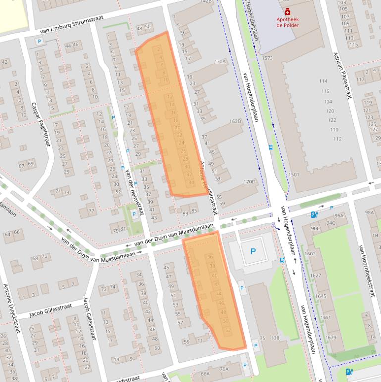 Kaart van postcodegebied 3135NB.