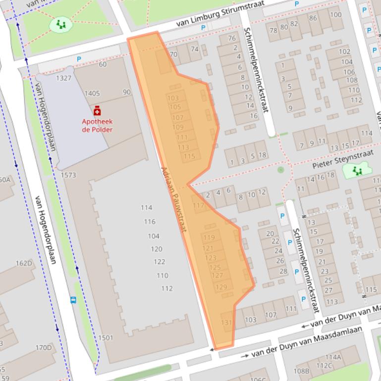 Kaart van postcodegebied 3135RB.