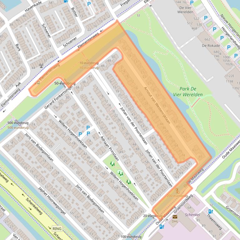 Kaart van postcodegebied 3201MB.