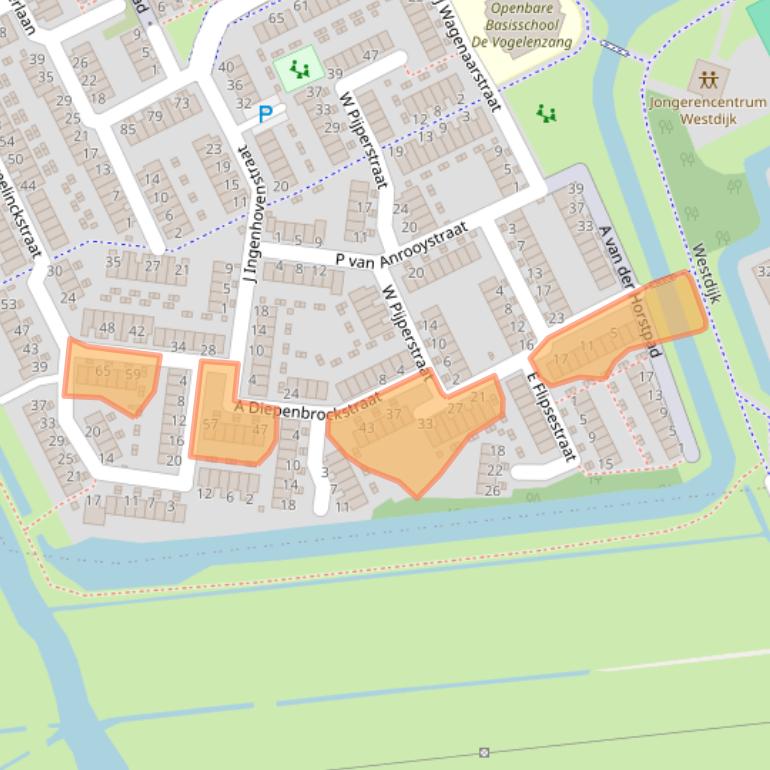 Kaart van postcodegebied 3208AA.