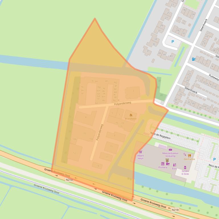 Kaart van postcodegebied 3218XT.