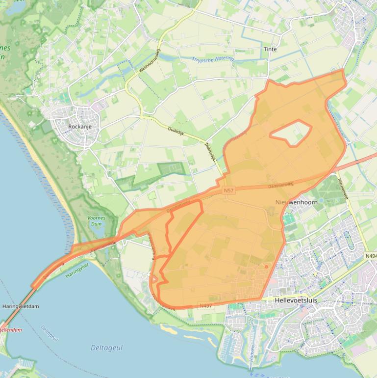 Kaartafbeelding, ingezoomd op postcodegebied 3222.