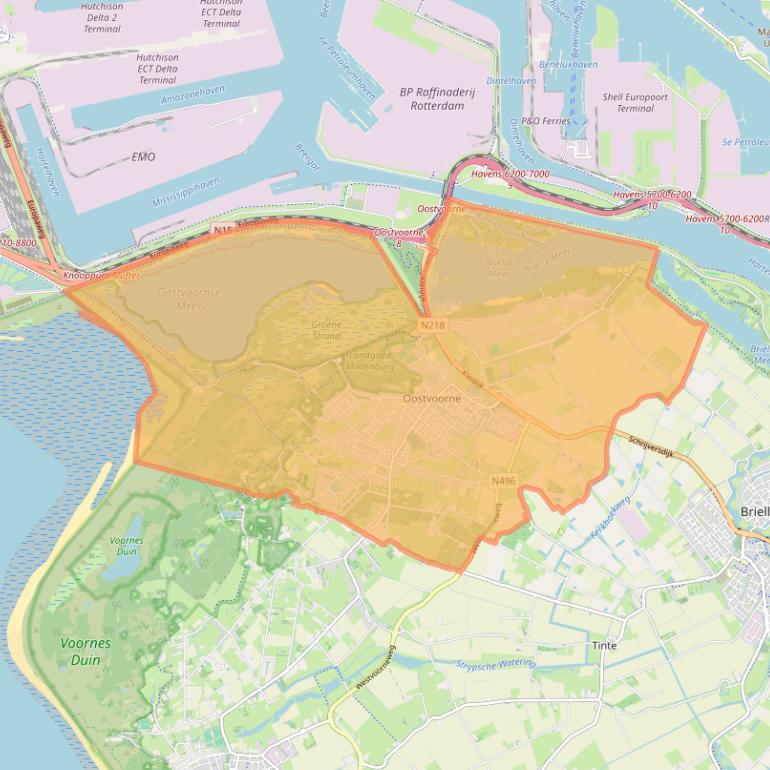 Kaart van postcodegebied 3233.