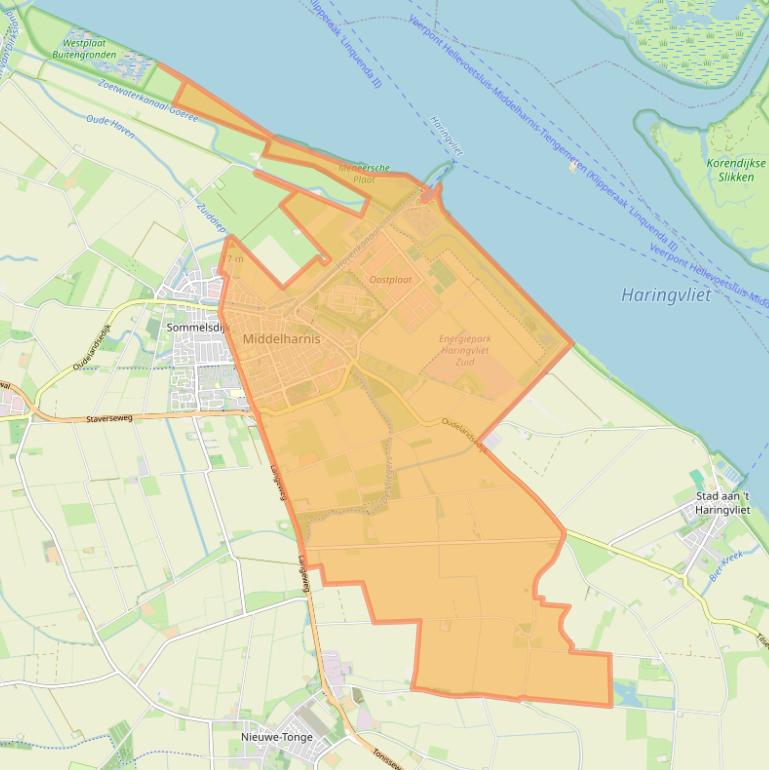 Kaart van postcodegebied 3241.