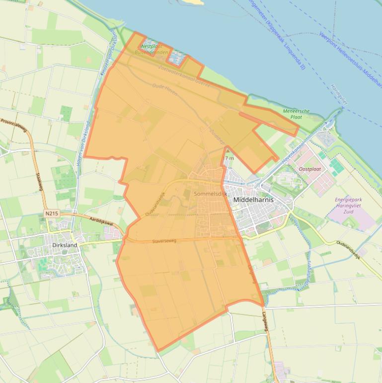 Kaart van postcodegebied 3245.