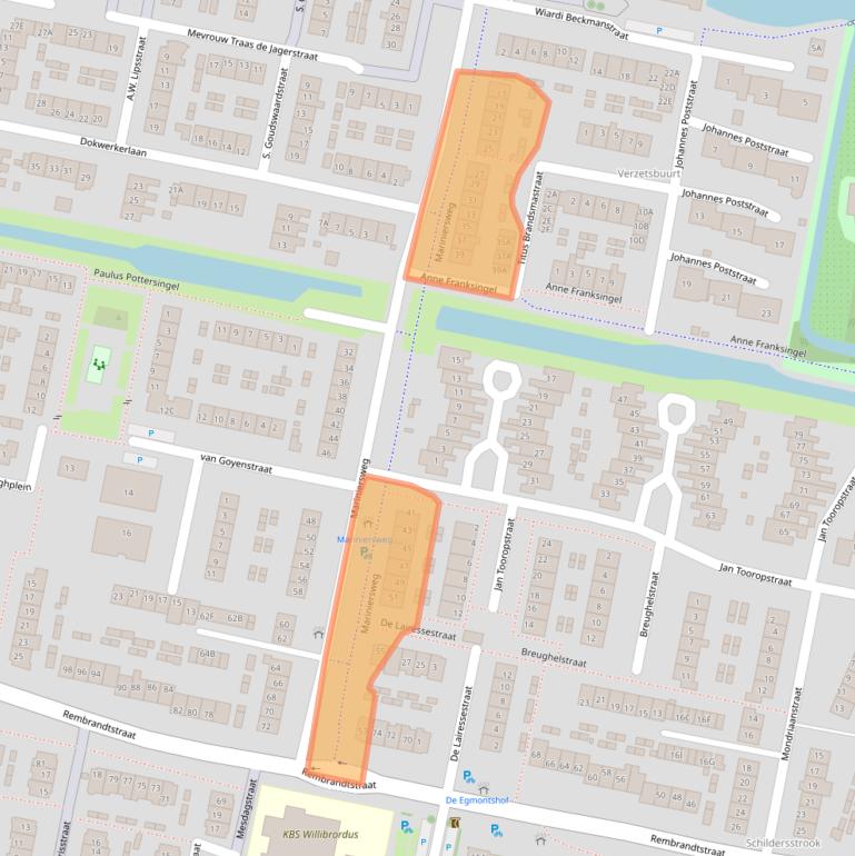 Kaart van postcodegebied 3262VD.