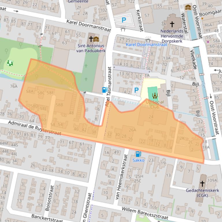 Kaart van postcodegebied 3262XE.