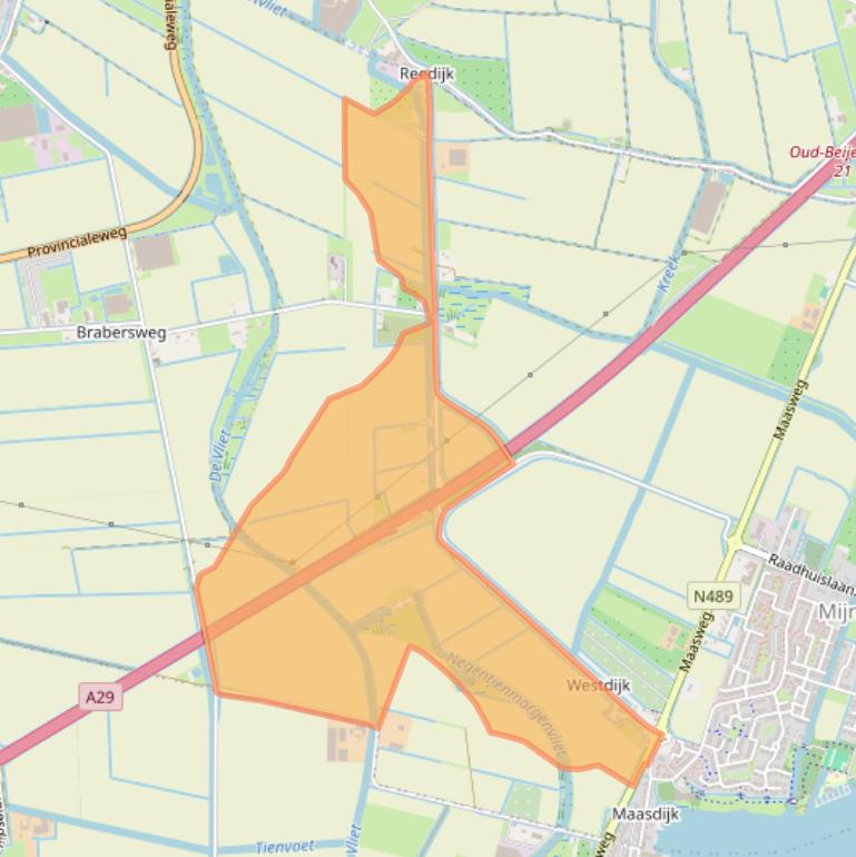 Kaart van postcodegebied 3271LL.