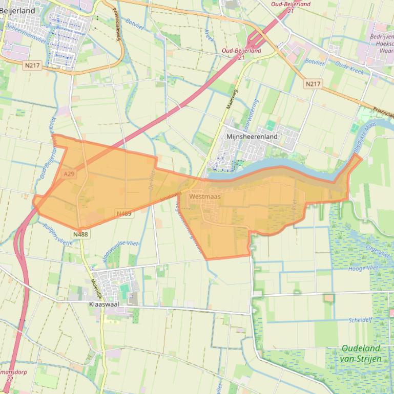 Kaart van postcodegebied 3273.