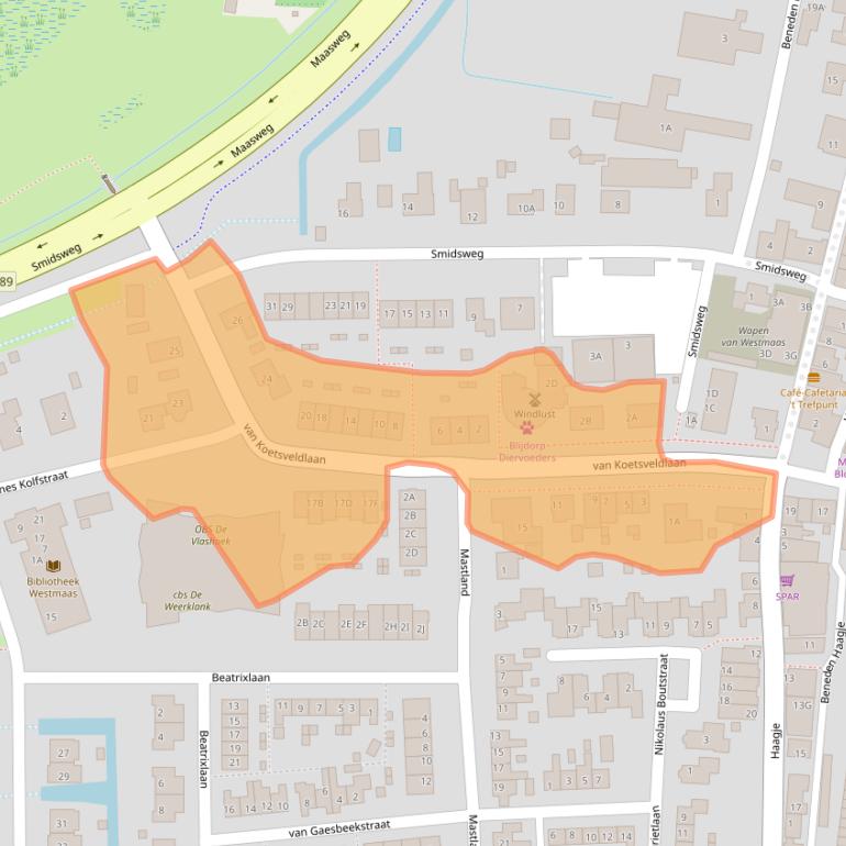 Kaart van postcodegebied 3273AL.