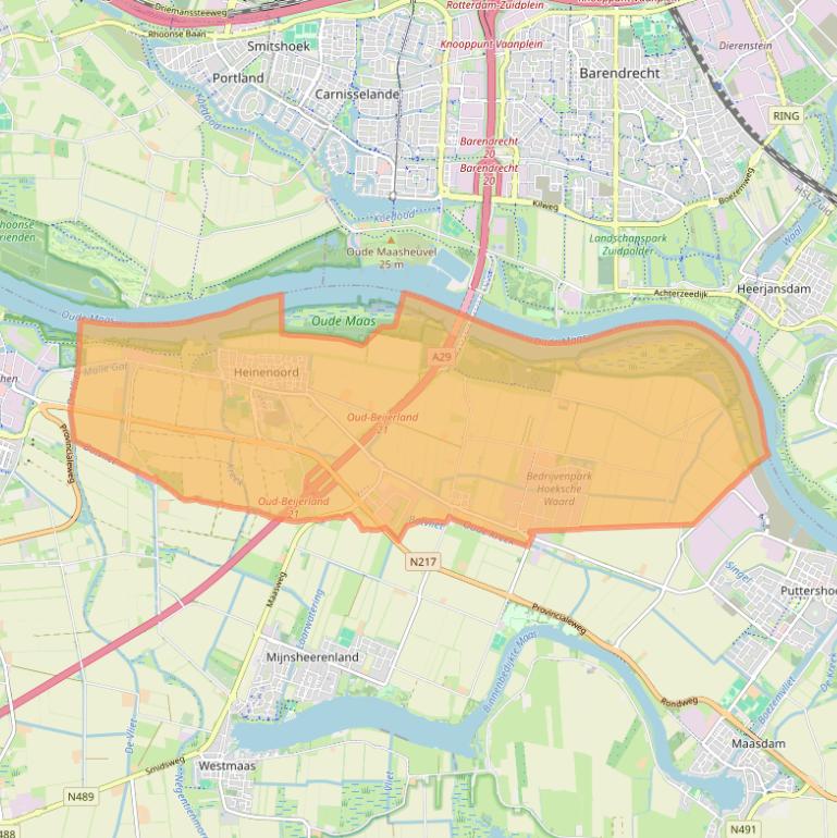 Kaart van postcodegebied 3274.