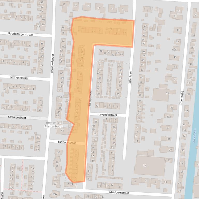 Kaart van postcodegebied 3281CJ.