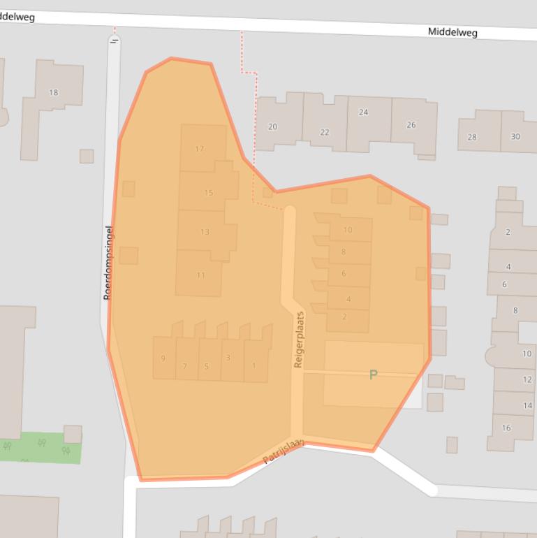 Kaart van postcodegebied 3281JG.